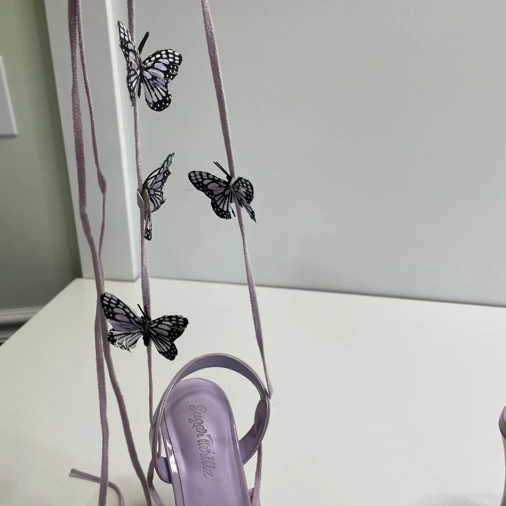 Sugar Thrillz Butterfly Platform Lace Up Heels Purple Lavender Fairy Club Sexy 7